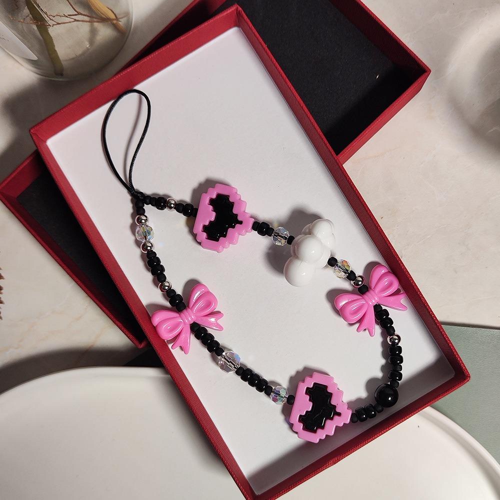 Korálkový popruh na telefon Srdce Zápěstní pásek Korálkový klíčenkový náramek, Délka: 16 cm + 5 cm