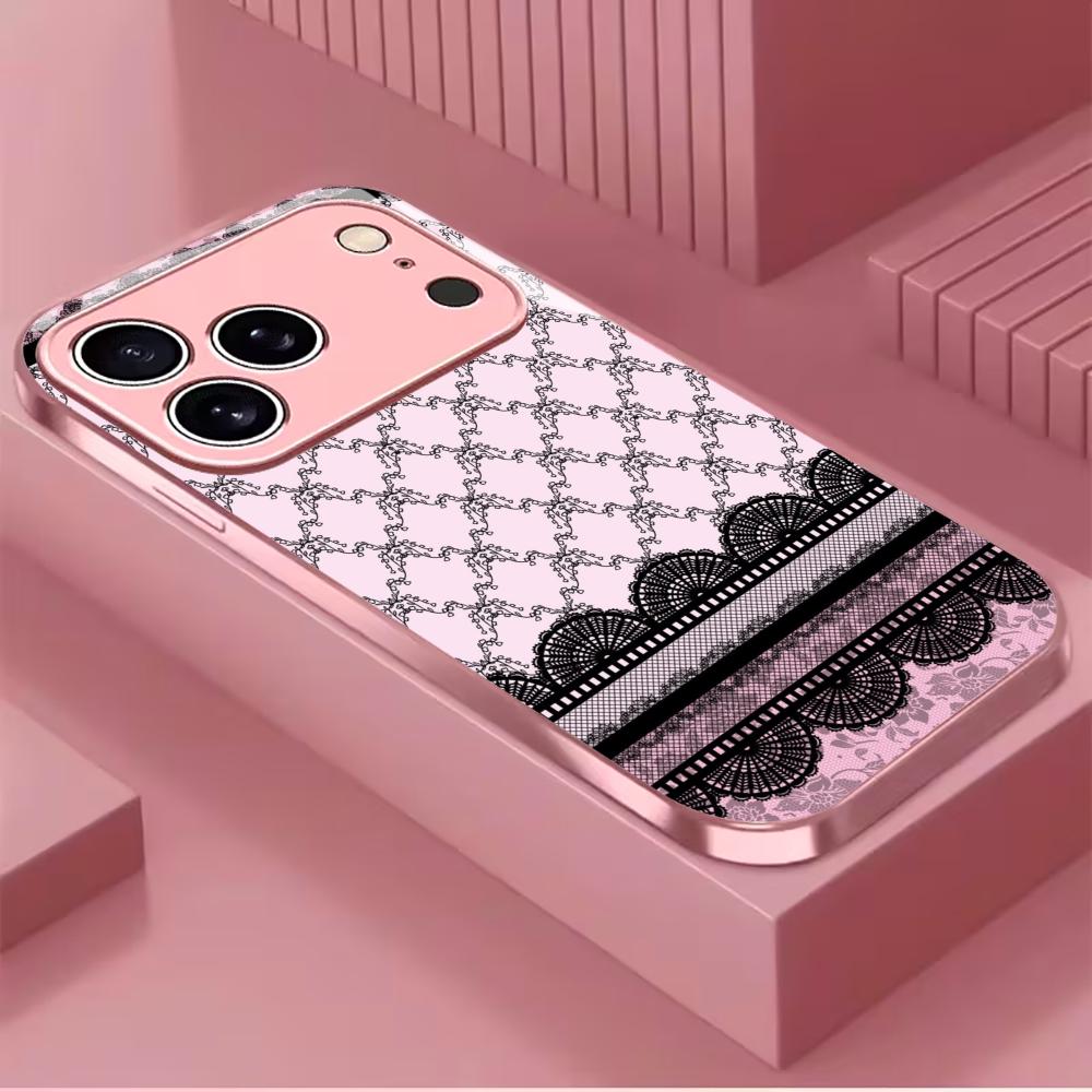 Elegant Black Lace Print phone case for iphone 17 case for iphone 17 pro max cover Glass for iPhone 17 16 15 14 13 12pm Pro Plus