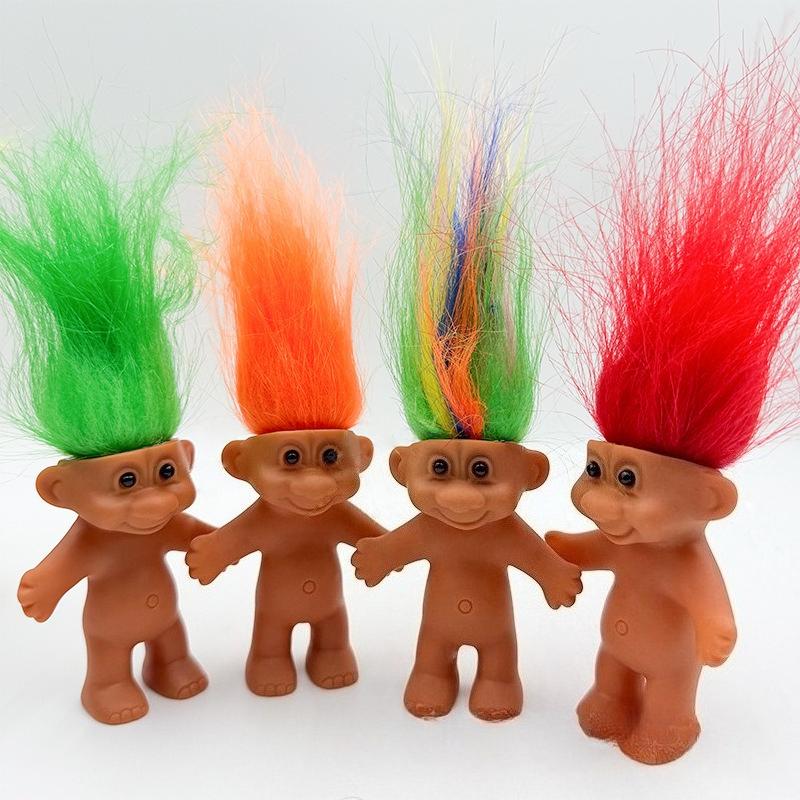 1/4PCS 8cm Mini Retro Lucky Troll Figurines Colorful Hair 80s 90s Anime Collectible Set Funny Family Character Models Gifts Toys