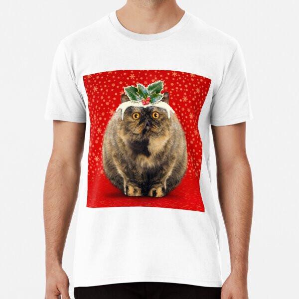 Funny Fat Christmas Pudding Cat T-Shirt S-5XL Best T-Shirt