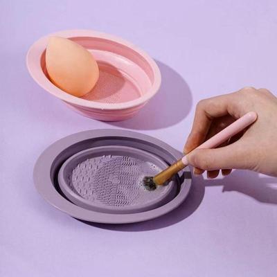 Měkký silikonový čistič štětců na make-up Skládací miska na čištění pudrových labutěnek Štětce na oční stíny Mytí Čisticí podložka Kosmetické nástroje Čistič Box