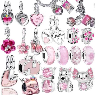 Neuer Originaler Rosa Kirschblüten Stempel Luftballon Reise Anhänger Charms Perlen DIY Damenschmuck Geschenk Perlen Passend für Armbänder