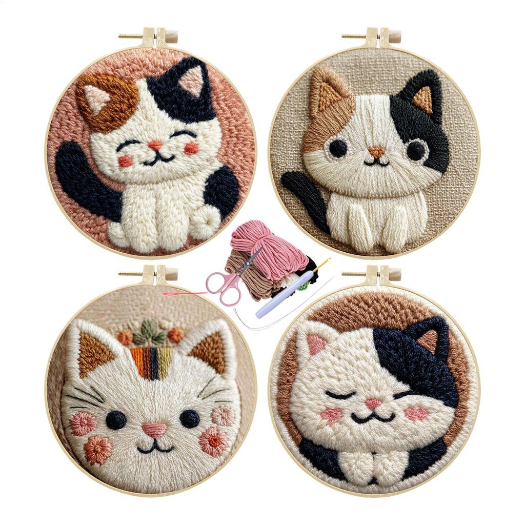 Punch Needle Kit Cute Cat Theme Embroidery Set Needle Punch for Adults Beginners Kids Stress Relief Toys Birthday Party Gifts