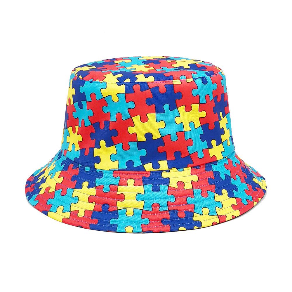 Blocks Pattern Panama for Women Men Summer Outdoor Sunscreen Bucket Hats Casual Fashion Decorate Fisherman Hat Female Sun Gorras