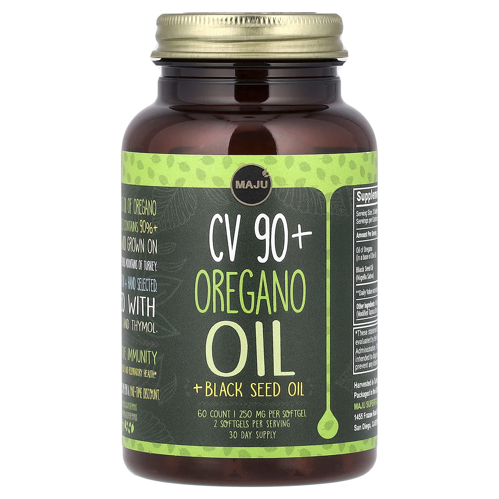 

Cv 90+ Oregano Oil + Black Seed Oil, 60 Softgels