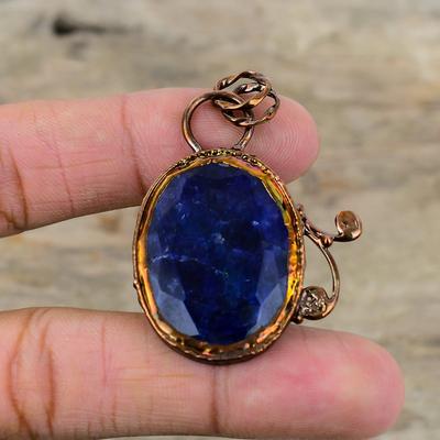 Ciondolo in zaffiro blu sfaccettato, ciondolo in rame elettroformato, ciondolo con pietra preziosa molto carino, gioiello elettroformato, regalo di nozze, ciondolo fatto a mano