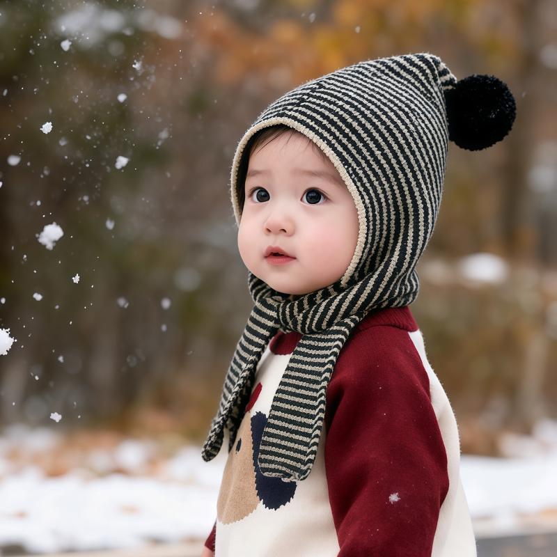 Kids Autumn-Winter Warm Thick Knit Hat Scarf Set Versatile Wool Knitted Ear Protector Cap Skullies For Boys And Girls