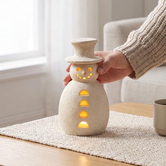Holiday Table Decor Christmas Snowman Decorative Light, LED Light-up Hollow Figurine, Resin Sculpture Night Lamp for Party Tabletop Statue