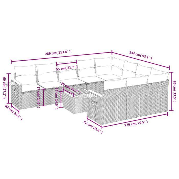 VidaXL Salon de Jardin avec Coussins 11 pcs, Canapés de Patio, Ensemble de Meubles, Mobilier de Terrasse Exterieur, Gris 3227188