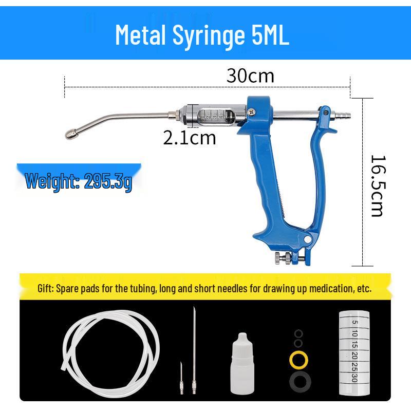 Veterinary Adjustable Metal Drenching Gun Doser for Pigs, Cattle, Sheep with 5ml, 10ml, 30ml Bottle