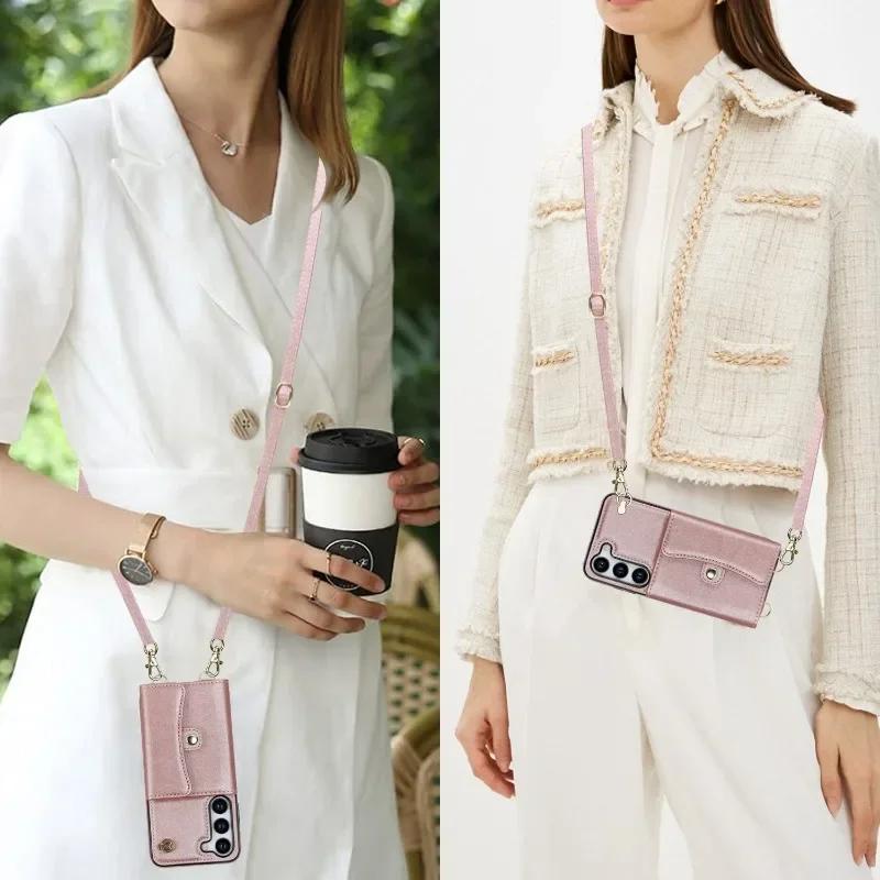 Wrist Strap Crossbody Phone Case for Samsung Galaxy S24 FE S25 Ultra S23 S22 S21 Plus A16 A15 A35  A55 A14 A54 A53 Wallet Card H