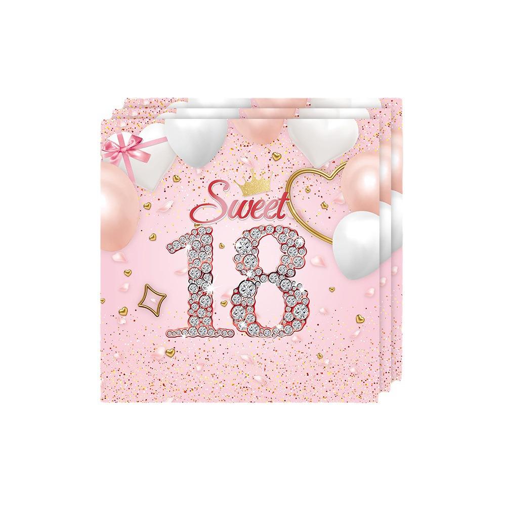 18th Birthday Pink Party Set: Plates, Cups, Napkins, Cutlery, Flags.
