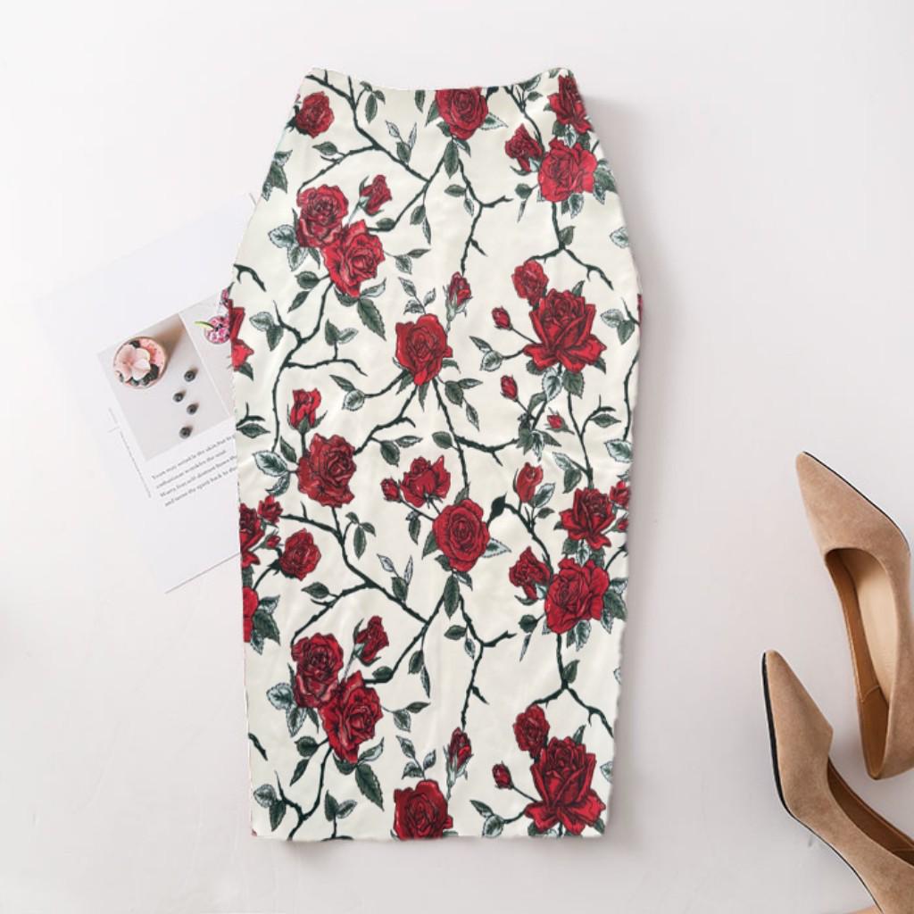 Digital Print Women's Pencil Skirt - Hip-Hugging, Half-Length