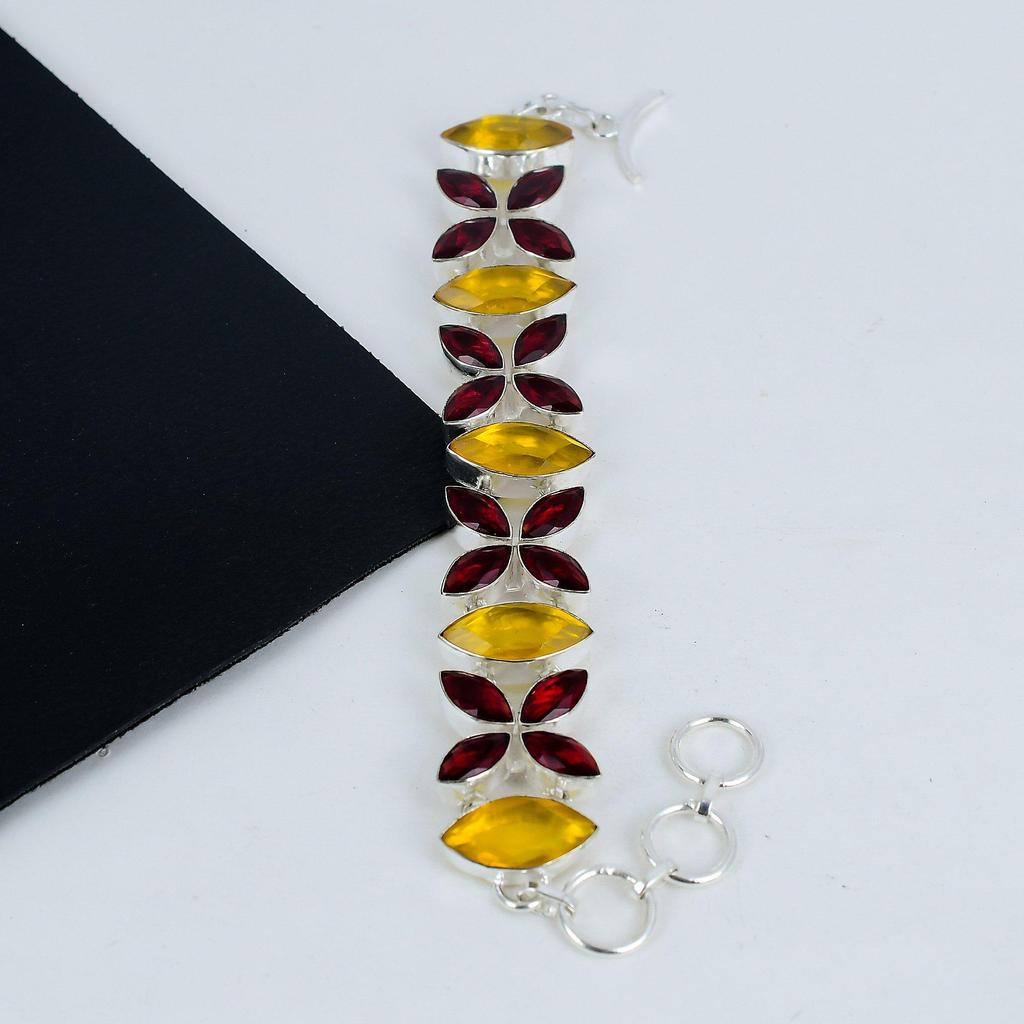 Όμορφο Γρανάτη, Κιτρίνη πολύτιμη πέτρα Χειροποίητα Κοσμήματα, Βραχιόλι από Ασήμι Στερλίνα 925, Βραχιόλι Γρανάτη, Κιτρίνη Για Σύζυγο, Βραχιόλι Unisex, Δώρο Για Εκείνη