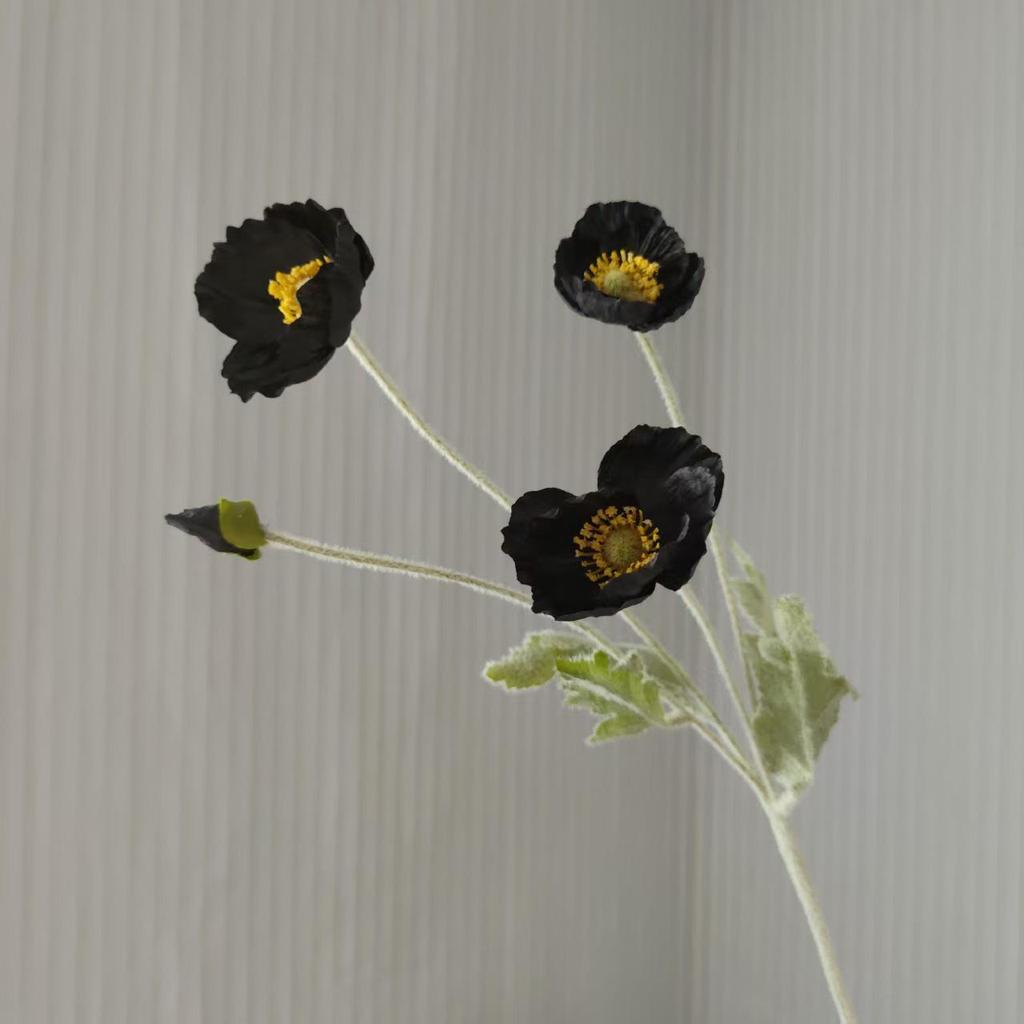 Silk Poppy Flower Flocking Simulation with 4 Heads for Decorative Photography