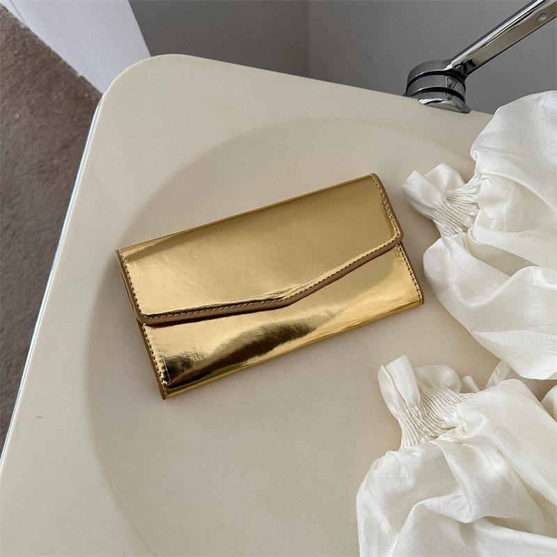 

Luxurious Triple Flod Long Wallet Women Banquet bag Fashion Shiny PU Leather Multi-Slot Card Holder Females Messenger Cluth Bag золотий