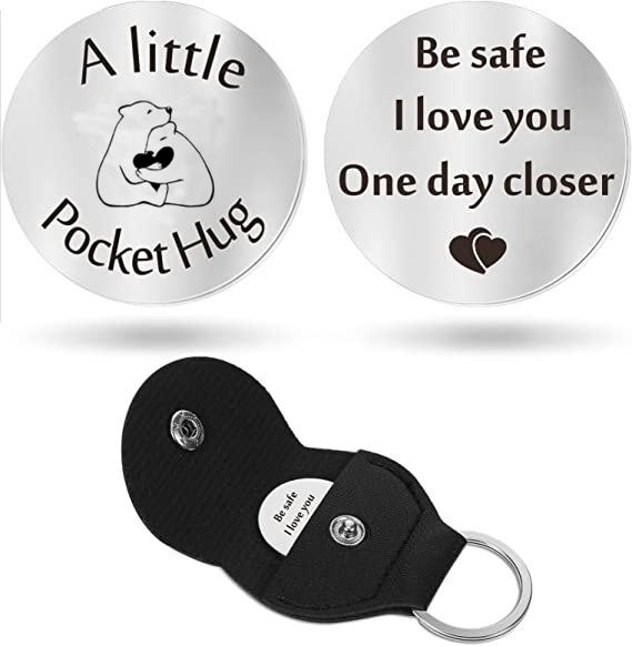 Cross Car Key Inspirational Decision Coin Leather Keychain with Stainless Steel Engraved Double-Sided Round Charm Gift
