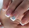 24Pcs French Butterfly Design Medium Length Square False Nails Finished Wearable Press On Nail Tips