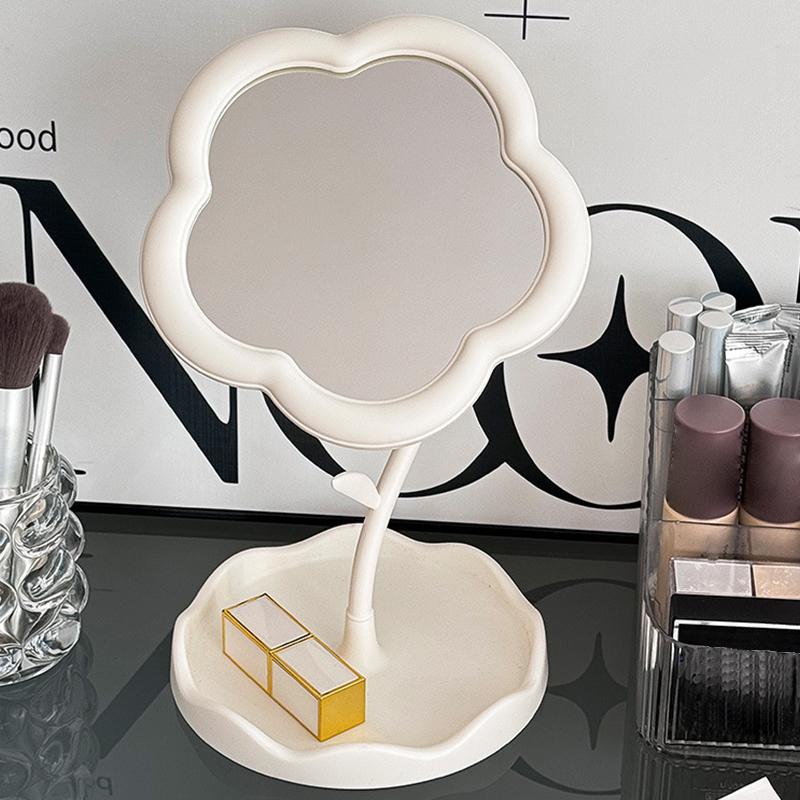 Blumenförmiger Spiegel Dekorative Spiegel Schminkspiegel mit Schmuck-Haaraccessoires-Ablage Tischspiegel Heimdeko