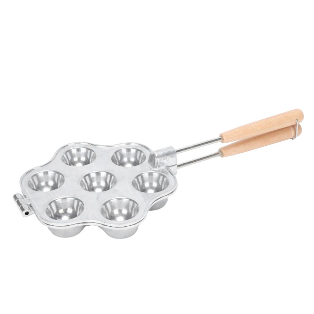 Egg Tart Mold 7 Holes Reusable Aluminum Alloy Cake Baking Mould for Mini Cake Pudding with Wooden Handle