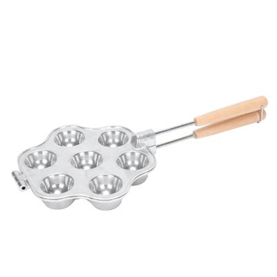 Egg Tart Mold 7 Holes Reusable Aluminum Alloy Cake Baking Mould for Mini Cake Pudding with Wooden Handle