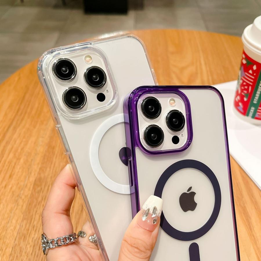 Frosted Magnetic Wireless Charging Phone Case for iPhone 16 Pro Max 16 Plus 16 iPhone 15 14 13 12 11 XR Translucent Colored Frame Shockproof Cover