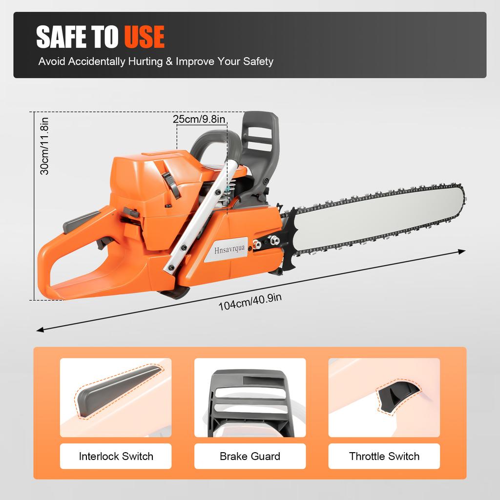 72CC Gas Chainsaw 3.9KW 24 inch 2-Stroke Handheld Cordless Orange Chain Saws for Wood Cut