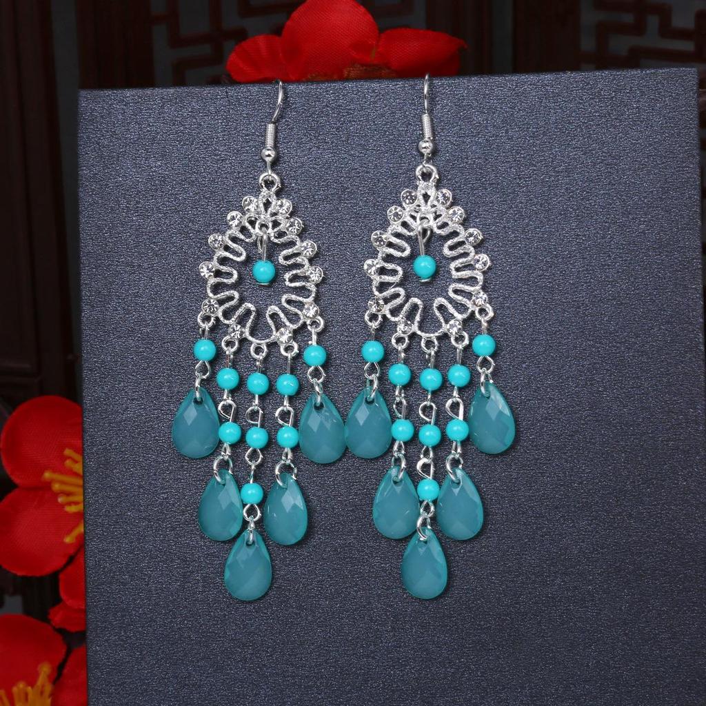 Brincos Boêmios de Borla Gota de Água: Estilo Étnico Retrô com Miçangas de Arroz Coloridas para Mulheres