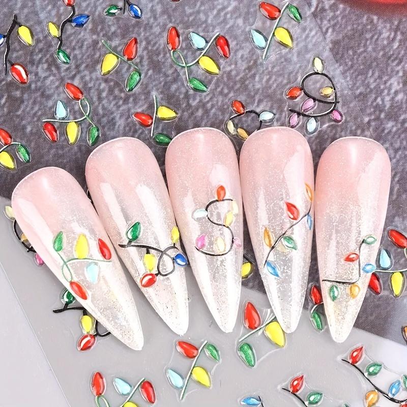 1 Sheet 5D Embossed Christmas Nail Art Stickers - Santa Claus, Reindeer, Neon Lights & Snowflakes Self-Adhesive Nail Decals