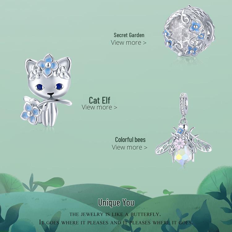 Sølv S925 Blå Hortensia Blomst Perle Armbånd