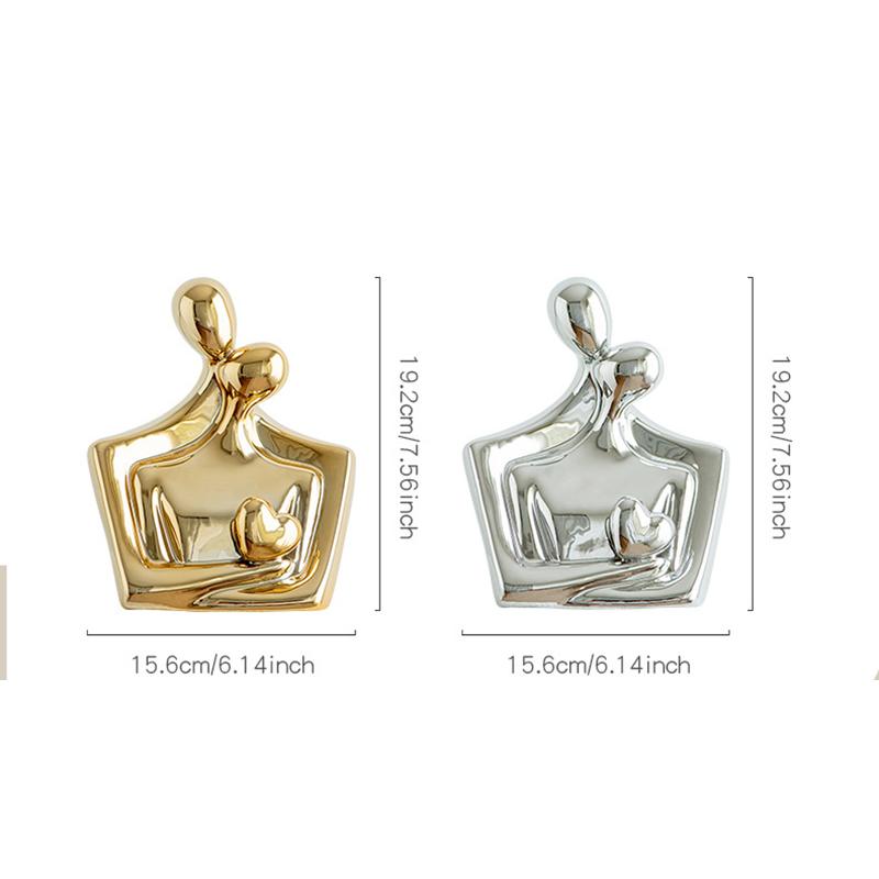 Gilded Figurine Sculpture Ceramic Couple Statue Craft Ornament for Room Wine Cabinet Entrance Heart-Shaped Figurine Premium Gift