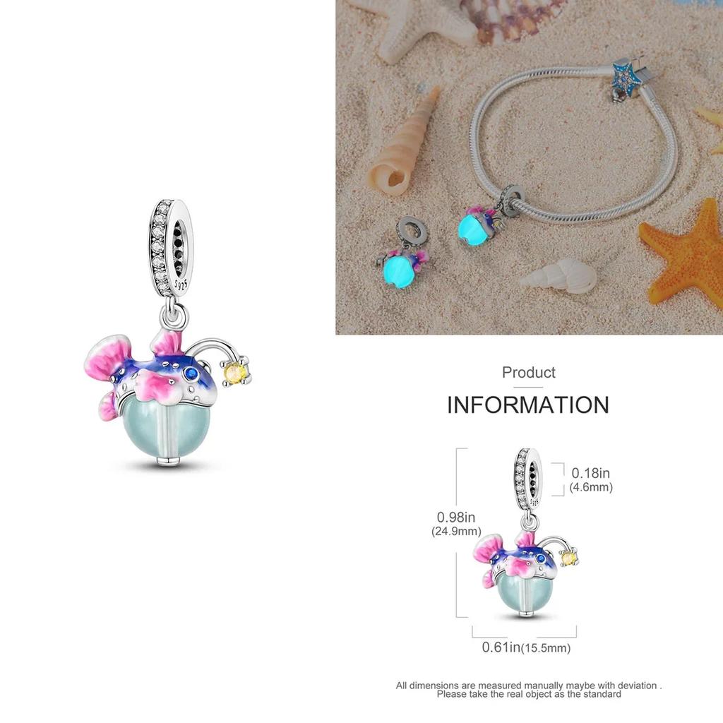 Colorful Copper Blue Glow-In-The-Dark Murano Princess Glass Beads Fits Original Bracelet Jewelry Set Accessories