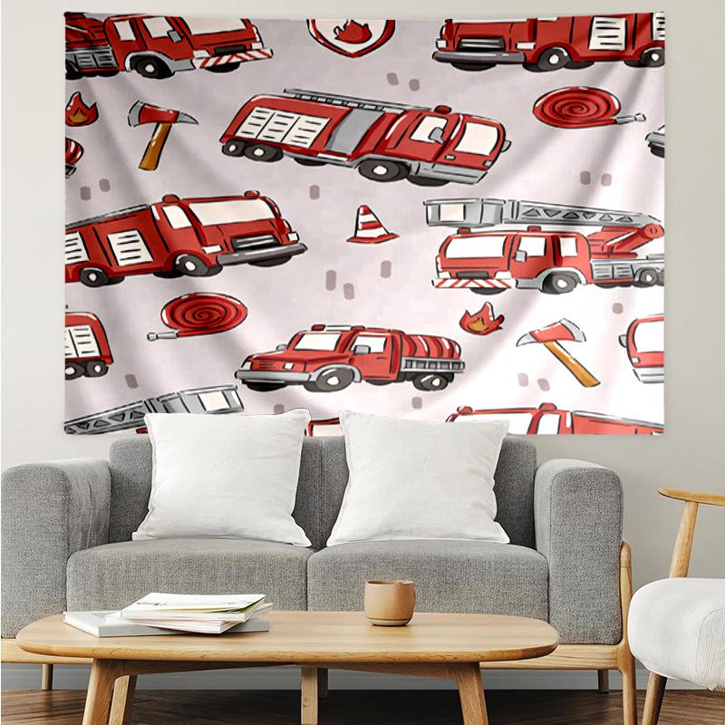 fire-truck Print Tapestry, Backdrop, Easy Setup, Ideal for Bedroom, Office & Living Room, with Aesthetic Wall Hanging Decor.