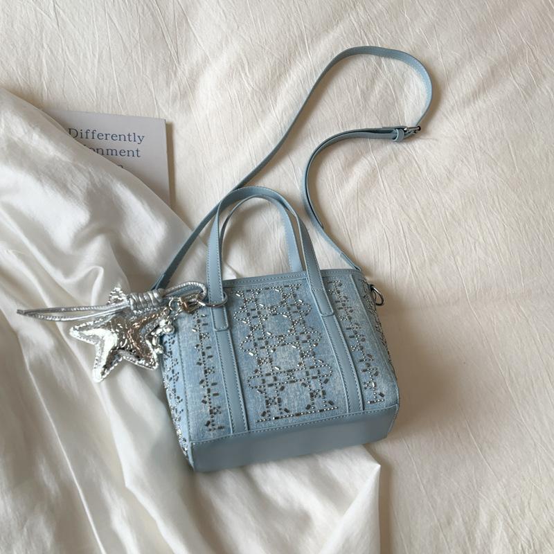 Denim Diamond Bucket Bag Women's 2025 New Fashion Versatile Premium Shoulder Crossbody Bag