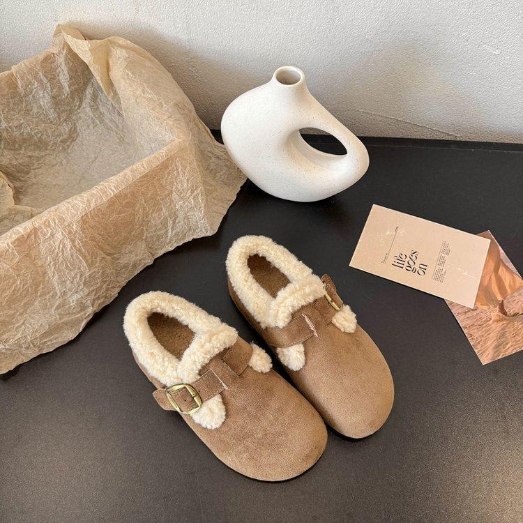 Birkenstocki aksamitne nowa jesień i zima wsuwane miękka skóra gruba podeszwa retro płaska podeszwa bawełniane buty puszyste buty