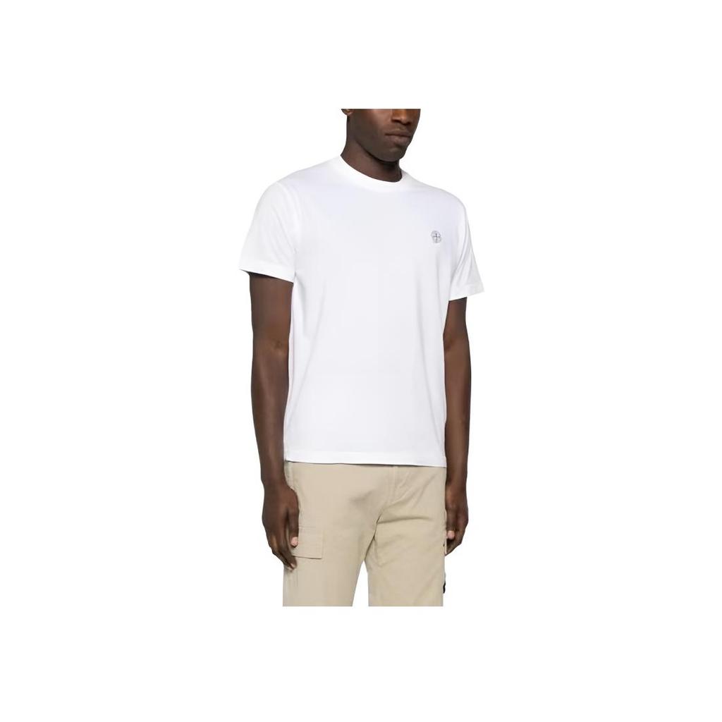 STONE ISLAND Logo Patch T-Shirt White Men Tops 801523757-A0001