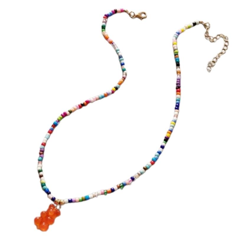 Милое красочное ожерелье с подвеской в виде медведя, прекрасный красочный чокер с медведем, портативное ожерелье из бусин, украшение для модниц