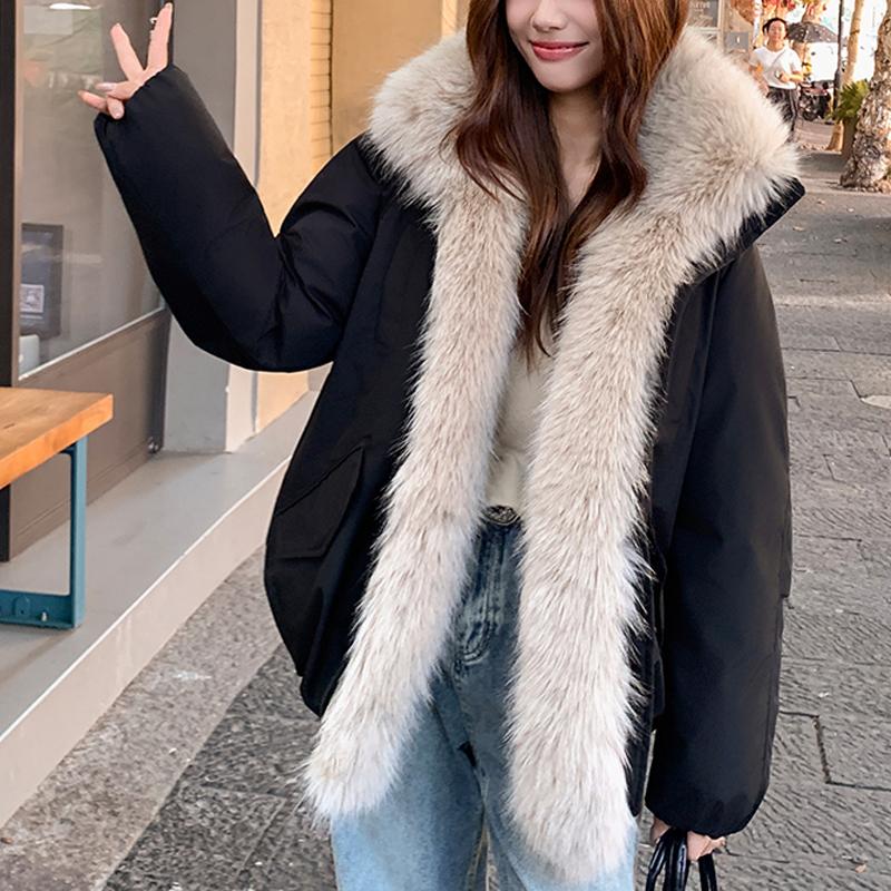 Mote Damekåper Vinterparkas Fuskepelskrage Løse Tykke Varm Oversize Yttertøy Damejakker
