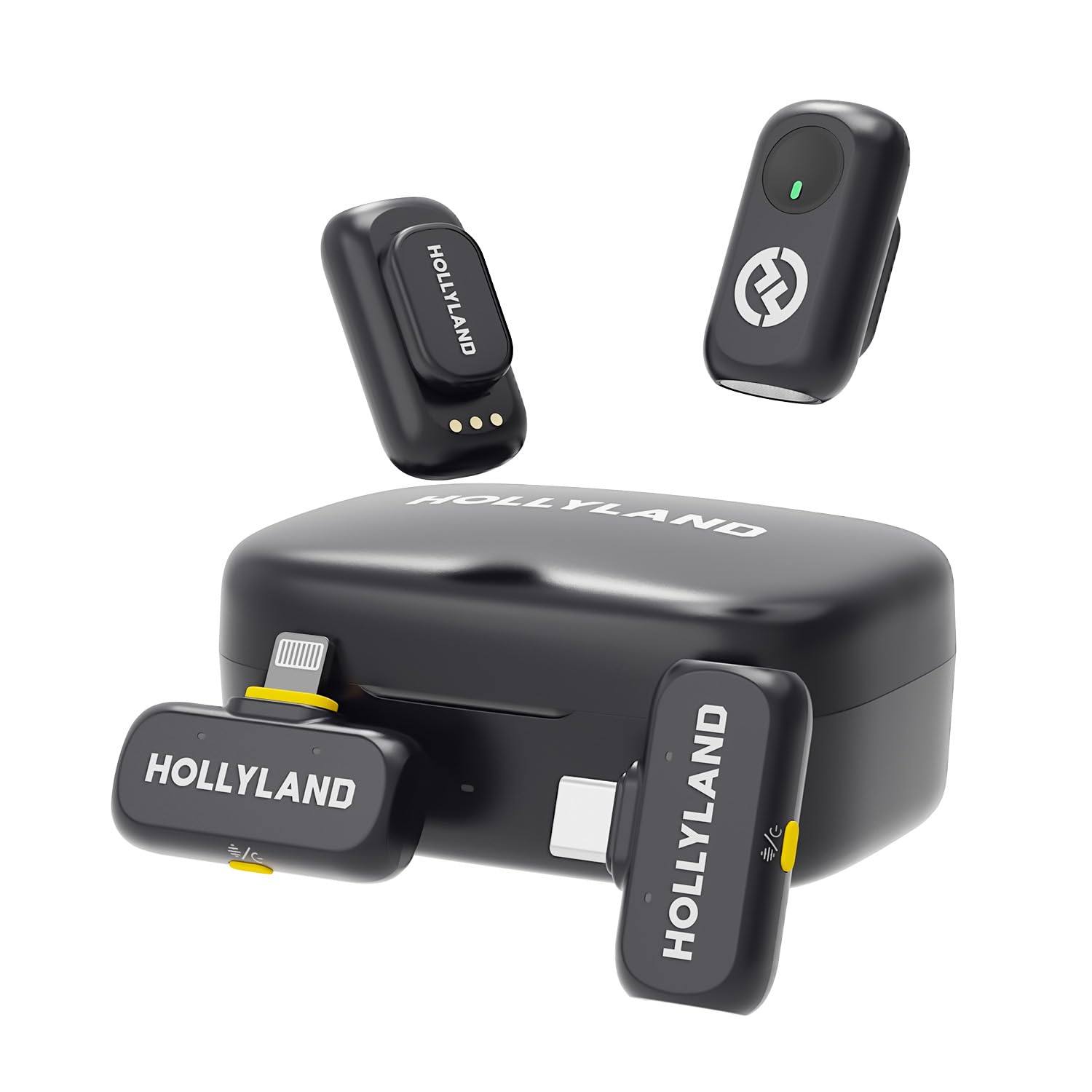 

Hollyland Lark A1 Combo Wireless Microphone Lavalier Microphone Receiver Lightning Receiver Charging - - - USB Type-C + + Case (Black) чорний
