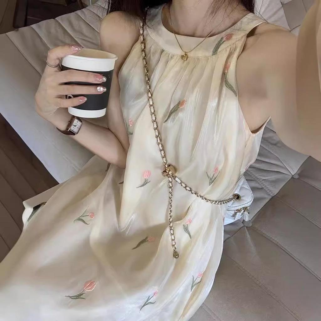 Summer Floral Off-Shoulder Halter Midi Dress - Elegant & Slimming Beachwear for Women