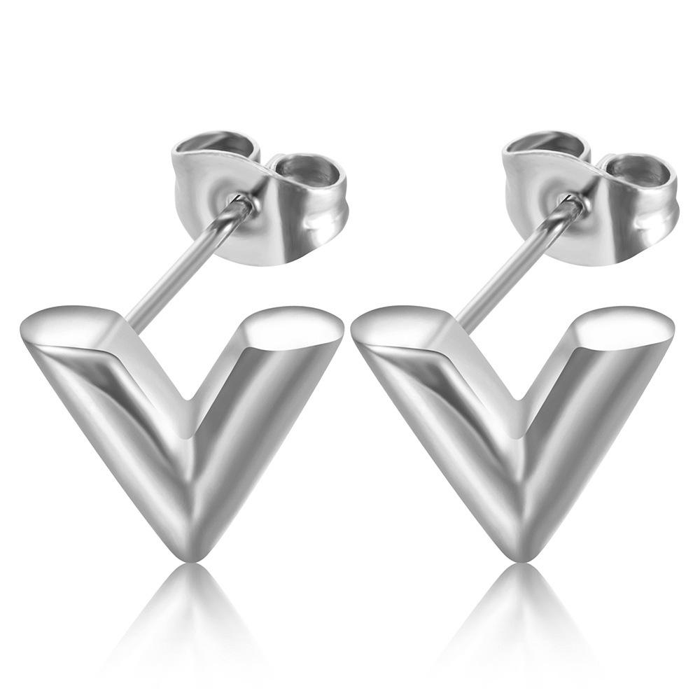 18K Gold Stainless Steel V Letter Stud Earrings - Simple and Versatile Fashion Accessory (12MM)
