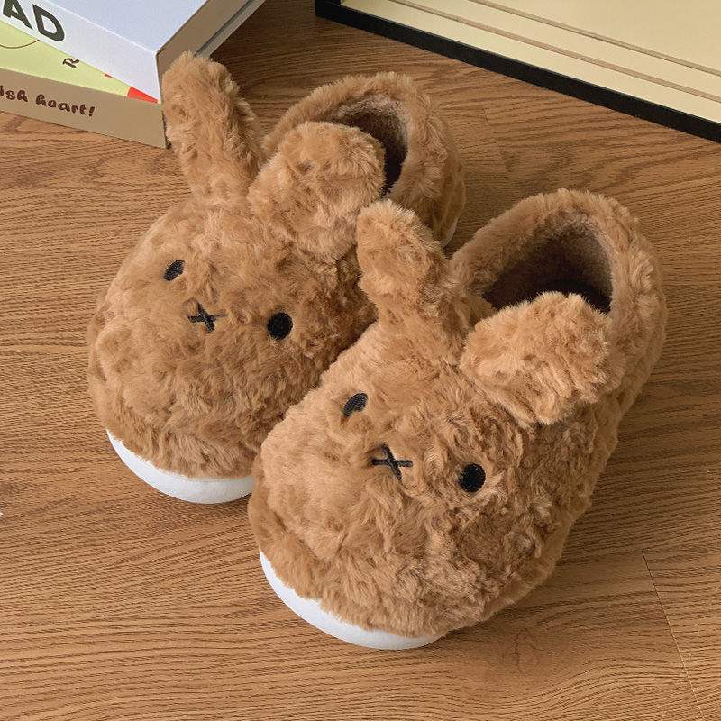 Cute Miffy rabbit cotton slippers women's autumn four-season outer wear non-slip thick bottom home indoor bag and warm cotton shoes holiday