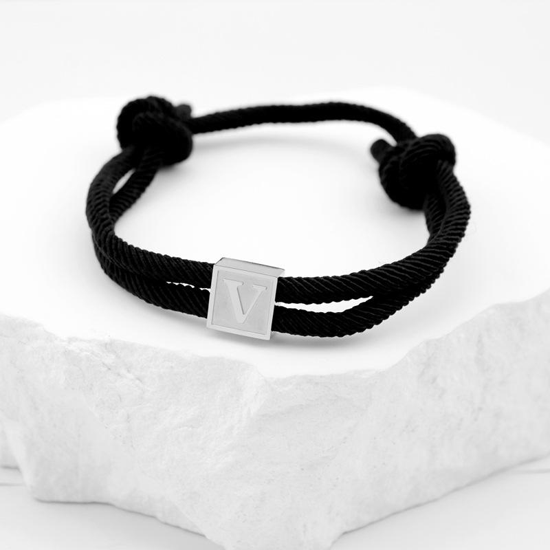 Регулируемый ручной браслет из нейлоновой веревки с подвеской-буквой (A-Z) из нержавеющей стали