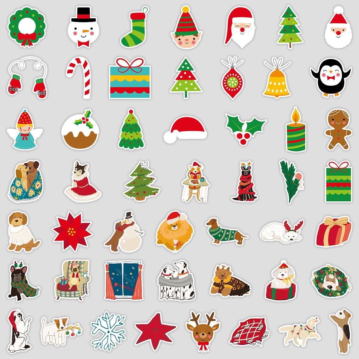 50 Christmas Doodle Stickers: Waterproof Decorations for Suitcases, Cars, Laptops, Fridges, and Cups