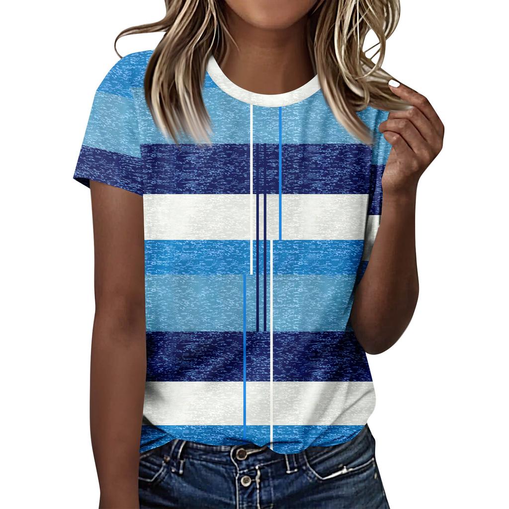 T-Shirts für Damen, Damen Kurzarm Tops Schick Sommer O-Ausschnitt Lässig Trendige Blusen Tunika Tops Unabhängigkeitstag