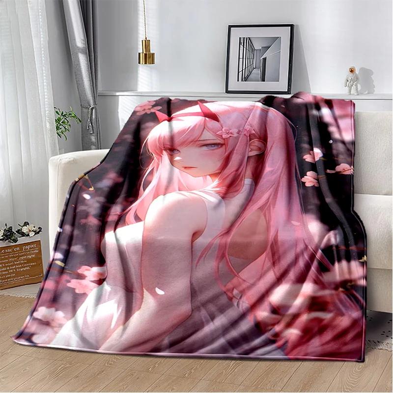 29 Style Cartoon Zero Two 002 Hiro Sexy Girl DARLING in The FRANXX Flannel Blanket,Soft Throw Blanket for Home Bedroom Bed Sofa
