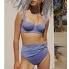 2025 Solid Color Sexy High-Waisted Three-Piece Bikini Set with Beach Skirt