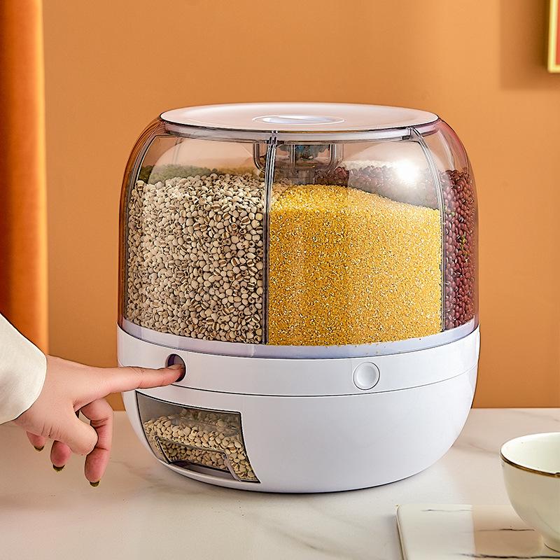 Japanese Rotating Rice Container - 20 Jin Capacity, Six Compartments, Insect-Proof & Moisture-Proof