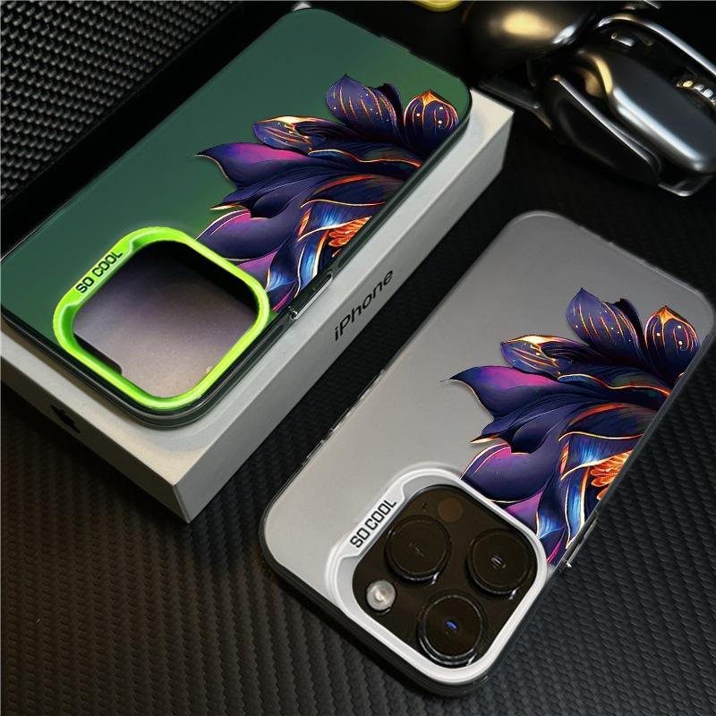 Purple lotus applies to Apple 16promax mobile phone case 15 anti-drop iPhone14 protective case 13 creative personality