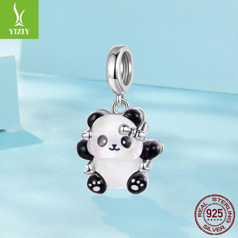 S925 Sterling Silver Cute Bear Pendant Accessories, Exquisite Animal Diy Bracelet Beaded Accessories